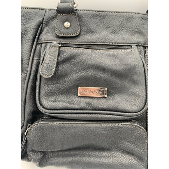MultiSac Black Faux Leather Multi-Pocket Shoulder Bag With Adjustable Straps - Picture 13 of 13